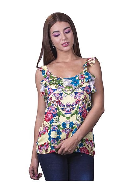 Blusa Color Amarillo Para Dama Sin Mangas Con Escote Silueta Semi Ajustada  Oriana - Compra Ahora | Dafiti Colombia