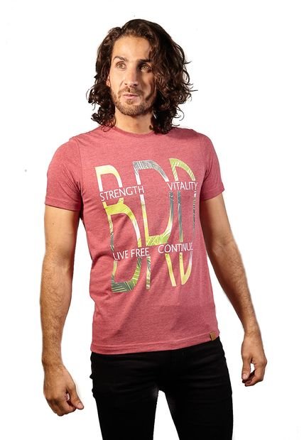 Camiseta Color Vinotinto Para Hombre Manga Corta Cuello Redondo Estampada Live