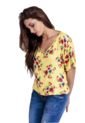 Blusa Color Amarillo Para Dama En Chalis Estampado Con Boleros Sevillana de Bocared