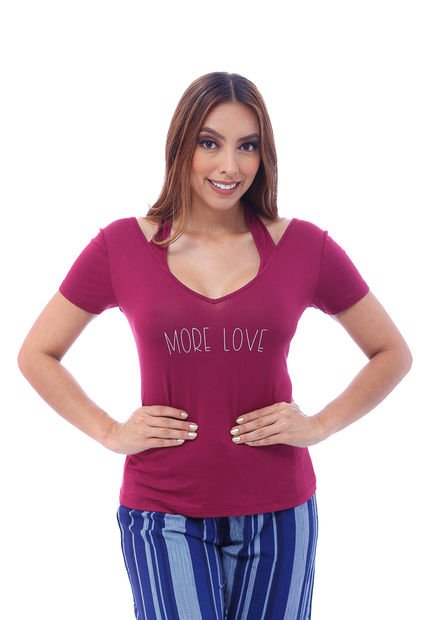 Loris Blusa Bocared Para Dama Manga Corta Con Estampado En Delantero Con Escote En V