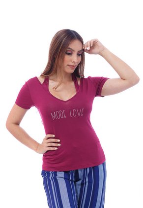 Loris Blusa Bocared Para Dama Manga Corta Con Estampado En Delantero Con Escote En V