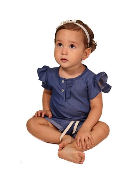 Blusa Color Azul Oscuro Para Niña Manga Corta Con Escote Y Botones En La Parte Delantera Nerea