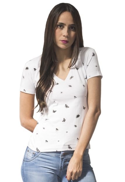 Blusa Color Blanco Para Dama Manga Corta Estampada En Cuello V Butterfly -  Compra Ahora | Dafiti Colombia