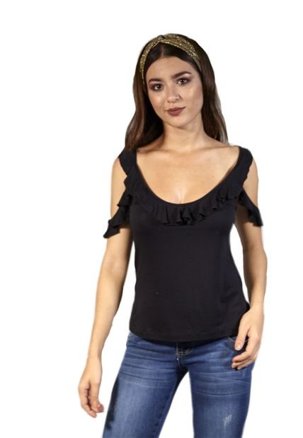 Blusa Color Negro Para Dama Con Boleros En Hombros Y Mangas Antonia