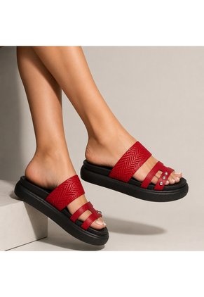Sandalia Canoa En Cuero Para Mujer Rojo Lia Bont