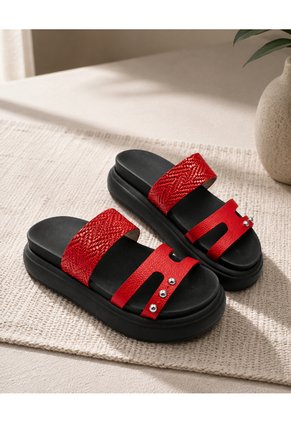 Sandalia Canoa En Cuero Para Mujer Rojo Lia Bont