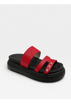 Sandalia Canoa En Cuero Para Mujer Rojo Lia Bont