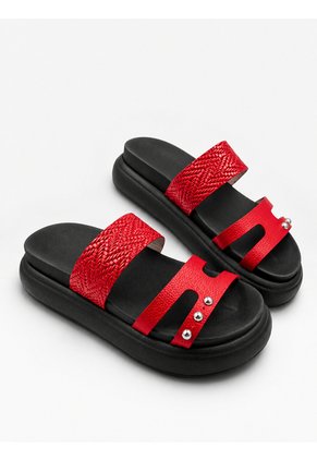 Sandalia Canoa En Cuero Para Mujer Rojo Lia Bont