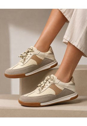 Tenis De Cuero Para Mujer Crema Retro Bont