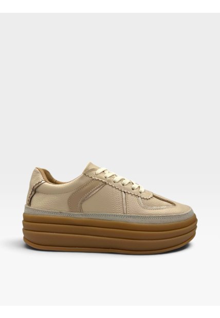 Tenis De Cuero Para Mujer Beige Regina Bont