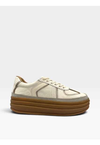 Tenis De Cuero Para Mujer Crema Regina Bont