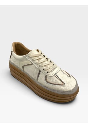 Tenis De Cuero Para Mujer Crema Regina Bont