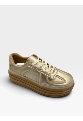 Tenis De Cuero Para Mujer Dorado Regina Bont