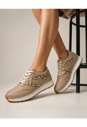 Tenis De Cuero Para Mujer Beige Serena Bont