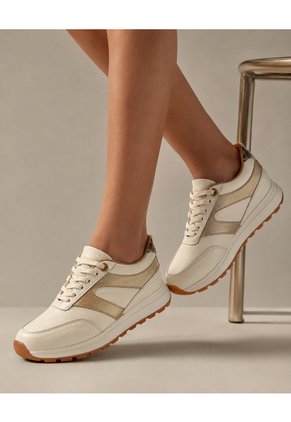 Tenis De Cuero Para Mujer Crema Serena Bont