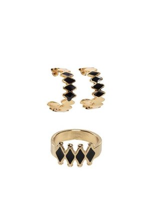 Kit De Aretes Y Anillo Para Mujer Blackdiamon Oro Bosi