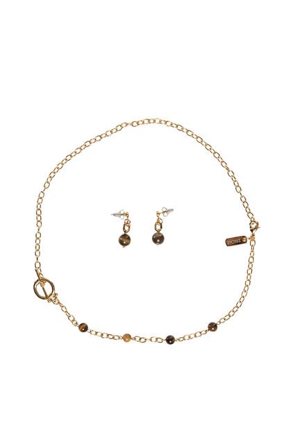 Kit De Cadena Y Aretes Para Mujer Tigre 2 Oro Bosi