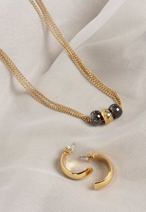 Kit De Cadena Y Aretes Para Mujer Canutos Oro Bosi