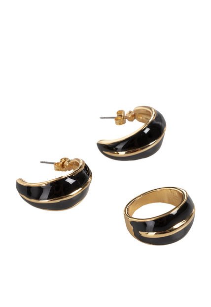 Kit De Aretes Y Anillo Para Mujer Bolonia Negro Bosi