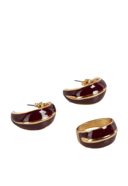 Kit De Aretes Y Anillo Para Mujer Bolonia Vinotinto Bosi