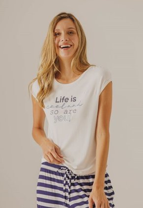 Camiseta Pijama Marfil-Negro-Azul Bronzini Éxito