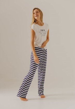 Camiseta Pijama Marfil-Negro-Azul Bronzini Éxito