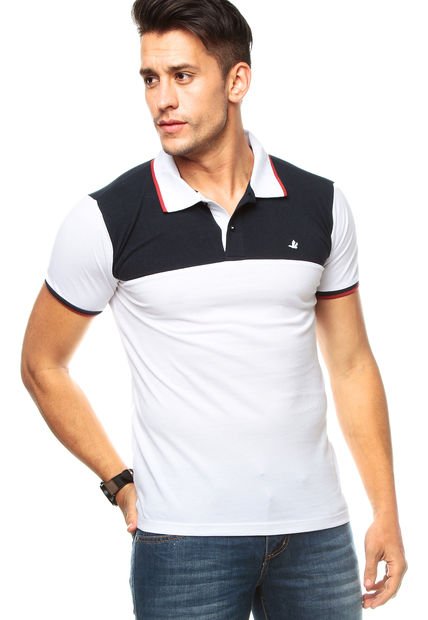 Camiseta Polo Blanca-Azul Marino Brooksfield