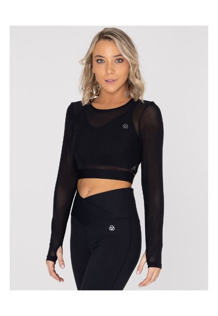 Camiseta Mujer Bsoul Long Sleeve Crop Top New Negro Bsoul