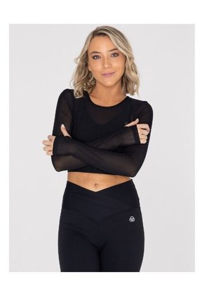 Camiseta Mujer Bsoul Long Sleeve Crop Top New Negro Bsoul