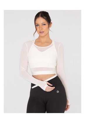 Camiseta Mujer Bsoul Long Sleeve Crop Top Off Blanco Bsoul