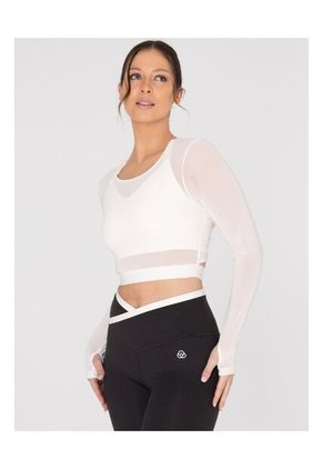 Camiseta Mujer Bsoul Long Sleeve Crop Top Off Blanco Bsoul