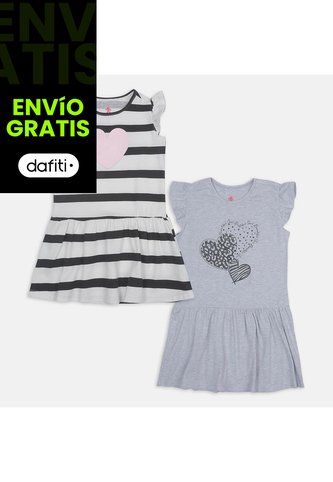 Vestido Pack X 2 Para Niña Bubblegummers Gris Mary X2 Bubblegummers