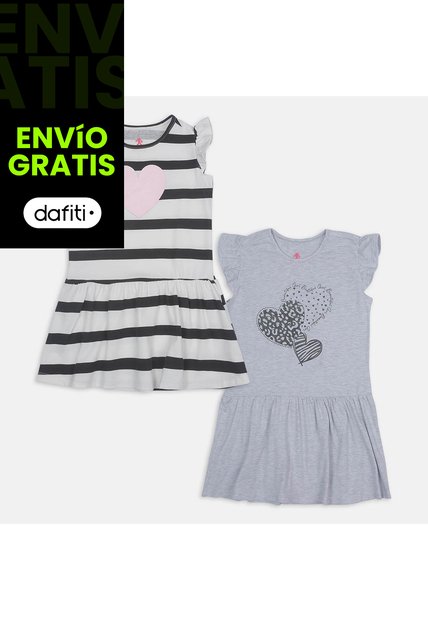 Vestido Pack X 2 Para Niña Bubblegummers Gris Mary X2