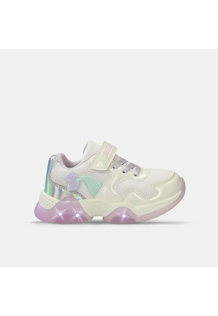 Tenis Con Luces Infantil Para Niña Bubblegummers Blanco Tuna Alpha Light 22-25