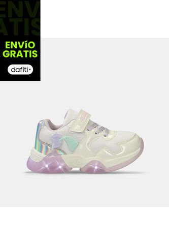 Tenis Con Luces Infantil Para Niña Bubblegummers Blanco Tuna Alpha Light 22-25 Bubblegummers