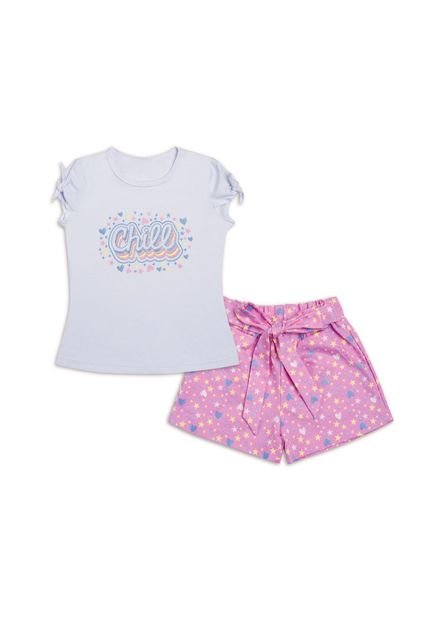 Conjunto Camiseta Y Falda Short Blanco/Rosado Bubblegummers España Niña