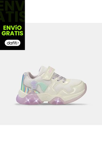 Tenis Con Luces Infantil Para Niña Bubblegummers Blanco Tuna Alpha Light 22-25 Bubblegummers