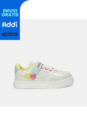 Tenis Con Luces Infantil Para Niña Bubblegummers Blanco Ultramar 22-25 Bubblegummers