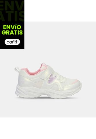 Tenis Con Luces Infantil Para Niña Bubblegummers Blanco Ultramar 22-25 Bubblegummers