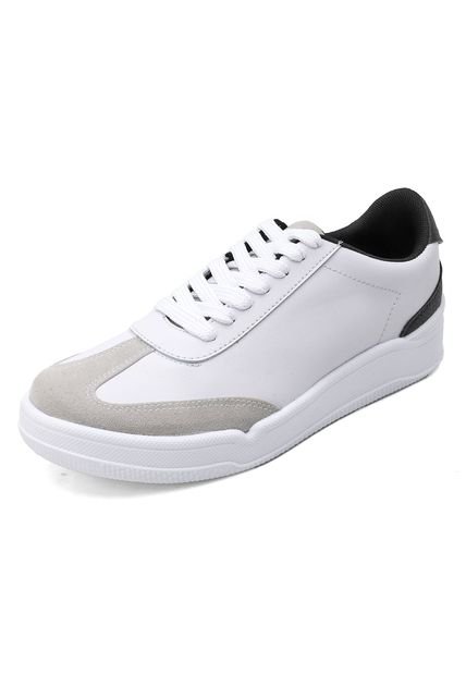 TENIS BLANCO CON CAPELLADA GRIS , CHULO Y TALON NEGRO BULL TERRIER ELYAN
