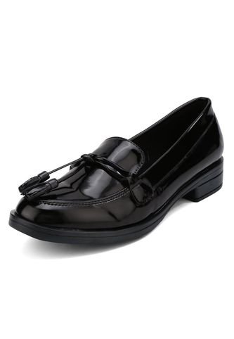 ZAPATO NEGRO CHAROL CON ANIMAL PRINT Y ESCOBILLAS CORALY BULL TERRIER