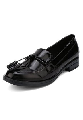 ZAPATO NEGRO CHAROL CON ANIMAL PRINT Y ESCOBILLAS CORALY