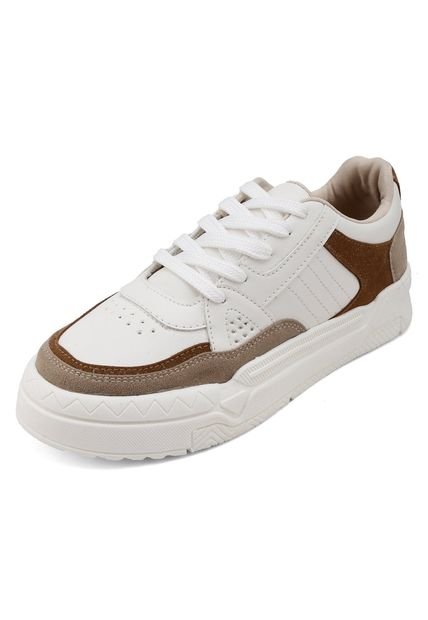 TENIS BLANCOS CON APLIQUES CAFES Y BEIGES BULL TERRIER CARLA