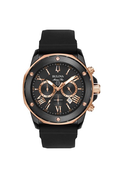 Reloj Bulova Hombre Marine Star. Silicona Negro 98B307