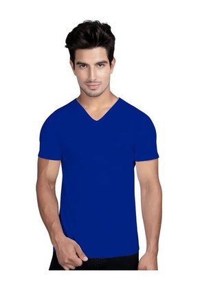 Camiseta Cuello V Manga Corta Azul CHT