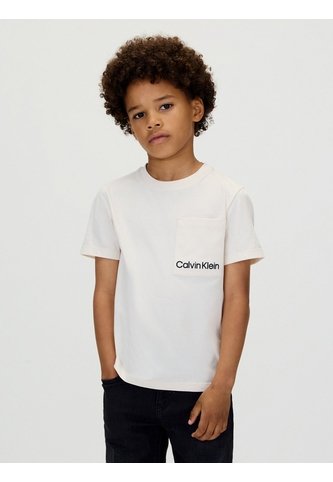 Camiseta Blanca Para Niño De Manga Corta Con Bolsillo Y Logo Bordado Calvin Klein Calvin Klein