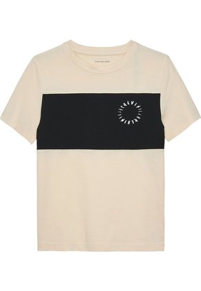 Camiseta Blanca Para Niño De Manga Corta Con Diseño De Bloques De Color Calvin Klein