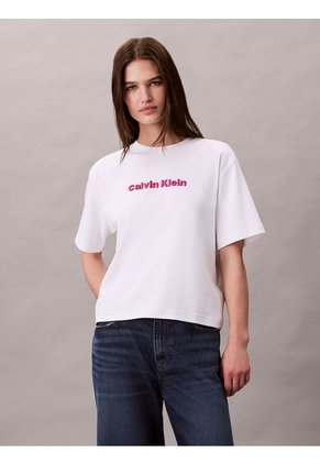 Camiseta Blanca De Manga Corta Con Logo Bordado En 3D Calvin Klein
