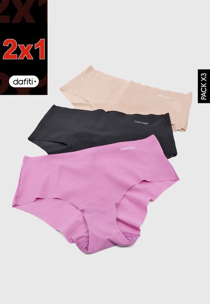 Pantie x3 Nude-Negro-Fucsia Calvin Klein