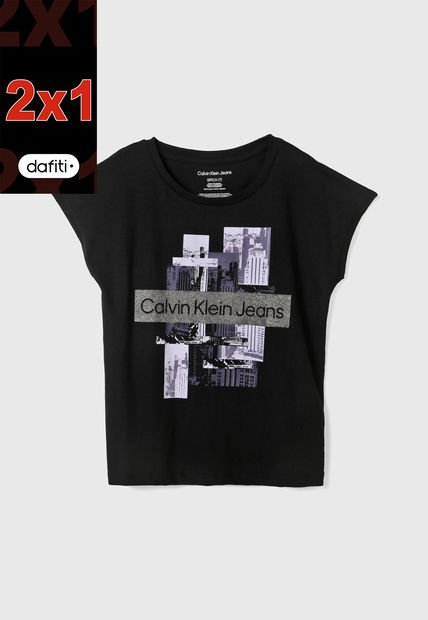Camiseta Negro-Violeta-Plateado Calvin Klein